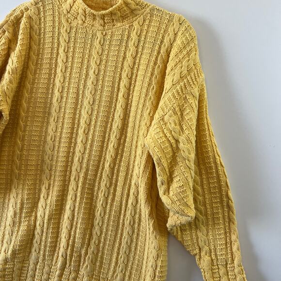 Vintage Talbots Yellow Cable Knit Mock Neck Oversized Sweater Womens Large - Picture 4 of 11